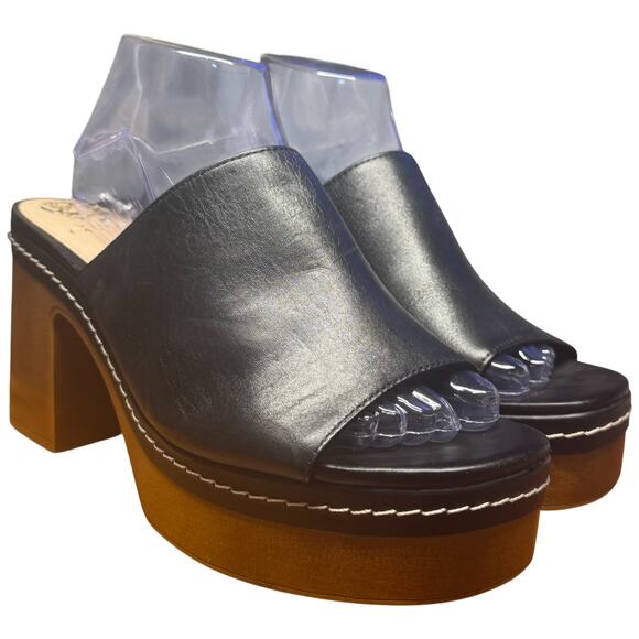 VINCE CAMUTO Mayaly Women's 10 Black Leather Platform Mules Slip On Sandals - Picture 7 of 11